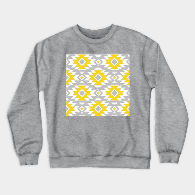 Tribal Aztec Native Ornament - White Gray Yellow Sunny Gold Pastel Ethnic Geometric Amulet Boho Pattern Crewneck Sweatshirt by GrandTartaria